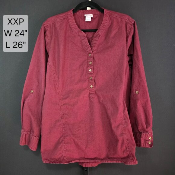 American Sweetheart Tunic Top Womens Plus Petite XXP Burgundy Cotton Henley Shi - Picture 1 of 7